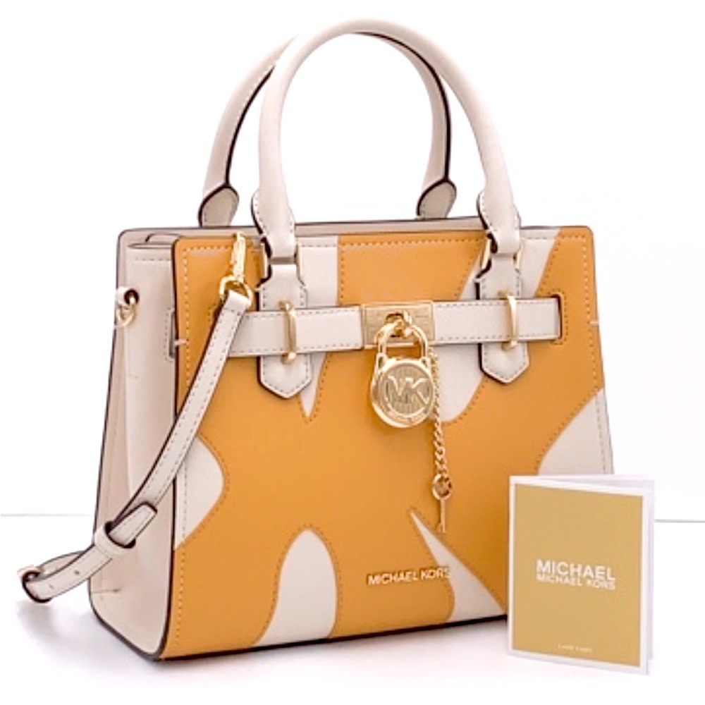 MICHAEL KORS Hamilton Small Two-Tone Satchel GOLDEN ROD MULTI color - Picture 1 of 16